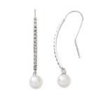 Diamond Fascination 14k White Gold Freshwater Cultured Pearl And Diamond Accent Stick Drop Earrings, Women's