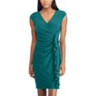 Women's Chaps Ruffled Surplice Sheath Dress, Size: Medium, Green