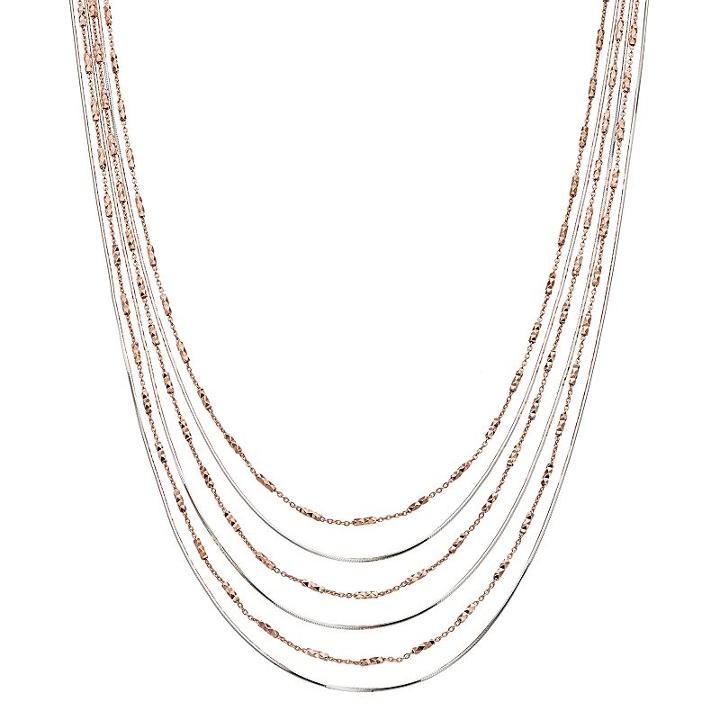 Two Tone Sterling Silver Multi Strand Snake Chain Necklace, Women's, Size: 18, Grey