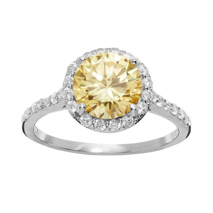 Sophie Miller Canary And White Cubic Zirconia Sterling Silver Halo Ring, Women's, Size: 5, Yellow