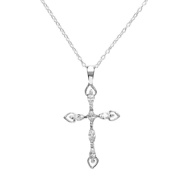 Primrose Sterling Silver Cubic Zirconia Cross Pendant, Women's, Grey