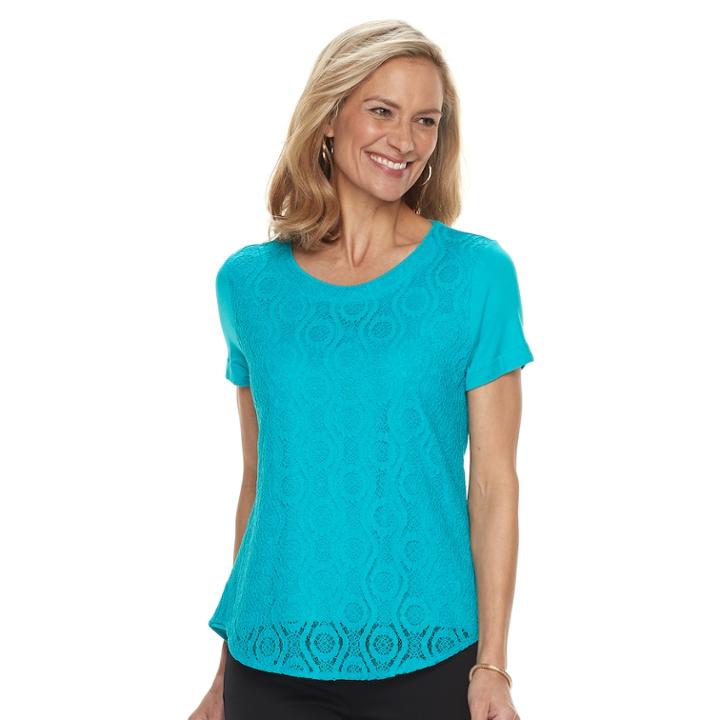 Women's Croft & Barrow&reg; Lace-front Tee, Size: Xl, Med Blue