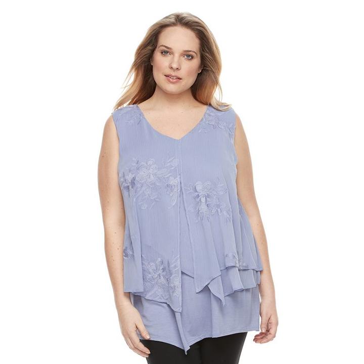 Plus Size Ab Studio Embroidered Popover Top, Women's, Size: 1xl, Purple Oth