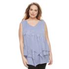 Plus Size Ab Studio Embroidered Popover Top, Women's, Size: 1xl, Purple Oth