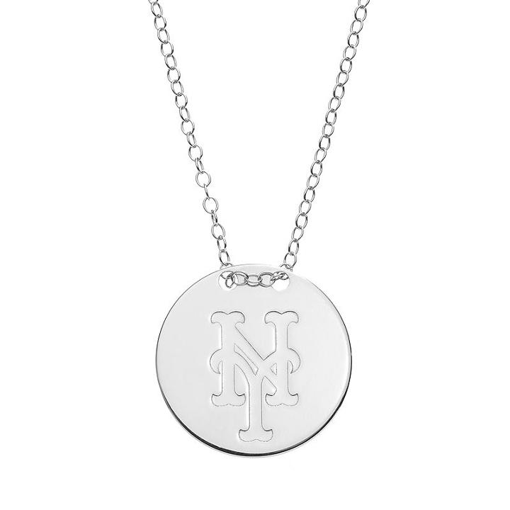 New York Mets Sterling Silver Disc Pendant Necklace, Women's, Size: 16, Grey