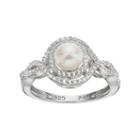 Sterling Silver Freshwater Cultured Pearl & Lab-created White Sapphire Swirl Ring, Women's, Size: 8