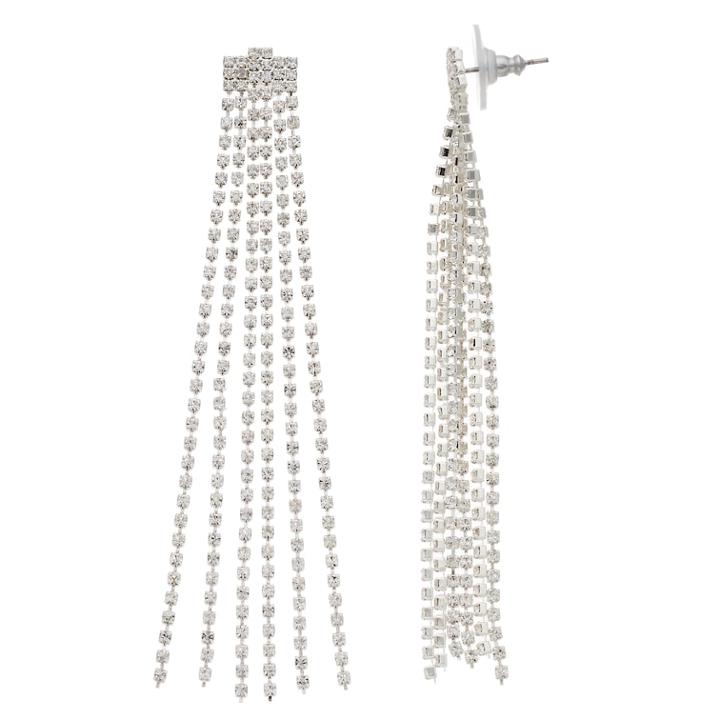 Simulated Crystal Nickel Free Fringe Drop Earrings, Women's, Silver