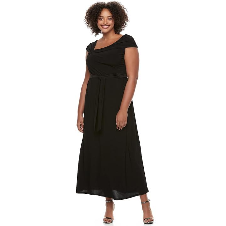 Juniors' Plus Size Wrapper Asymmetrical Maxi Dress, Teens, Size: 1xl, Black