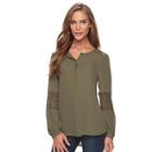 Women's Apt. 9&reg; Lace-trim Henley Top, Size: Large, Green