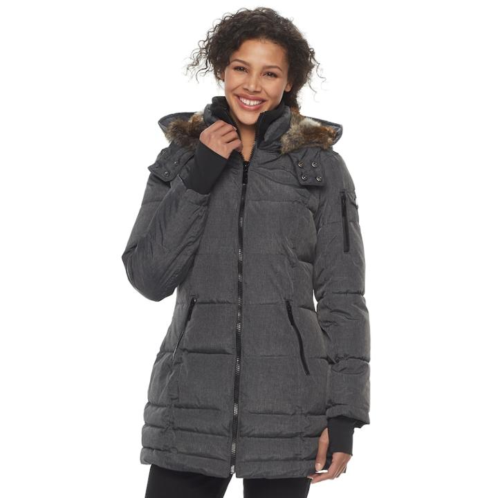 Women's Hfx Faux-fur Trimmed Puffer Jacket, Size: Large, Grey
