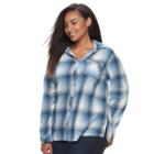 Plus Size Sonoma Goods For Life&trade; Essential Plaid Flannel Shirt, Women's, Size: 2xl, Med Blue