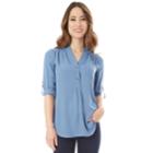 Juniors' Iz Byer Roll-tab Popover Top, Teens, Size: Small, Med Blue