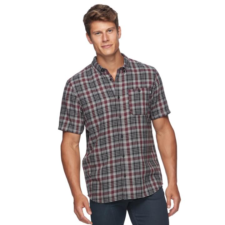 Men's Vans Short Sleeve Button-down Shirt, Size: Medium, Dark Red