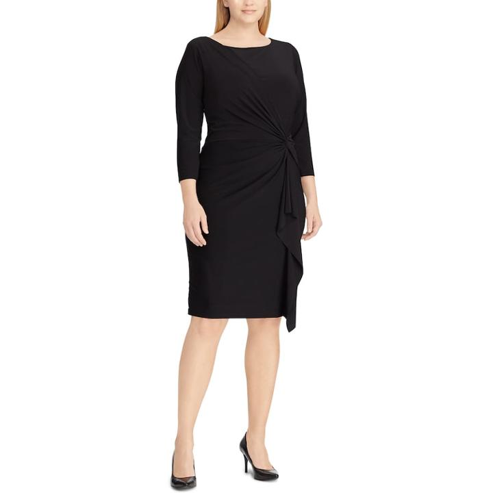 Plus Size Chaps Knot-front Ruffle Sheath Dress, Women's, Size: 20 W, Black