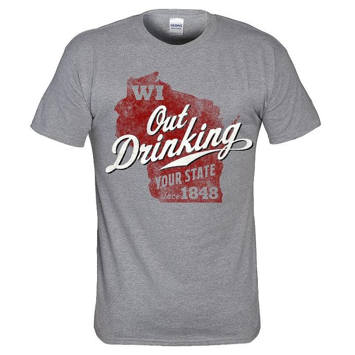 Men's Wisconsin Out Drinking Your State Tee, Size: Medium, Med Grey