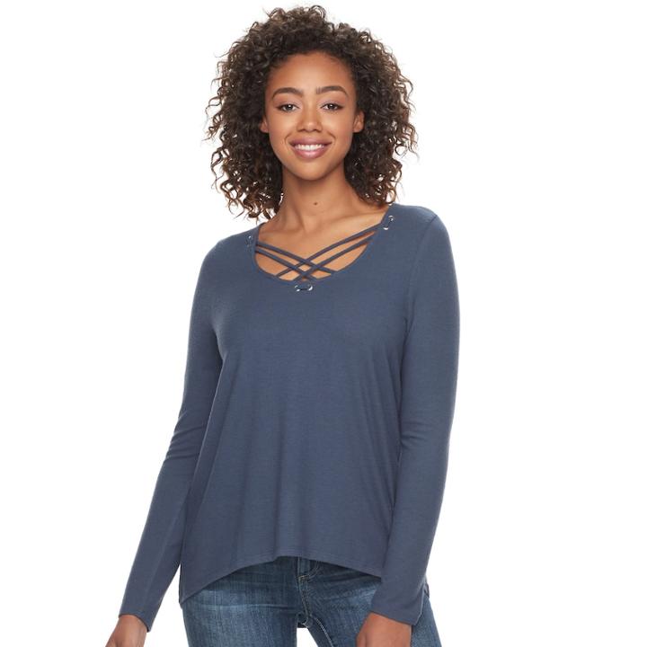 Juniors' Mudd&reg; Cozy Cross Front Tunic, Teens, Size: Small, Med Blue