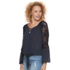 Juniors' Mudd&reg; Lace Shoulder Bell Sleeve Top, Teens, Size: Xl, Blue