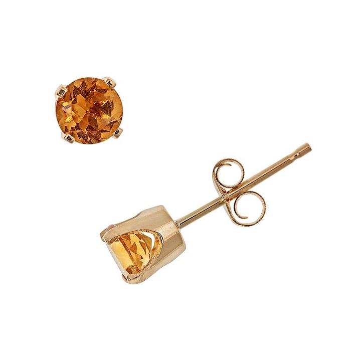 14k Gold Citrine Stud Earrings - Kids, Girl's, Yellow