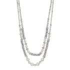 Simulated Pearl & Simulated Crystal Double Strand Necklace, Women's, White