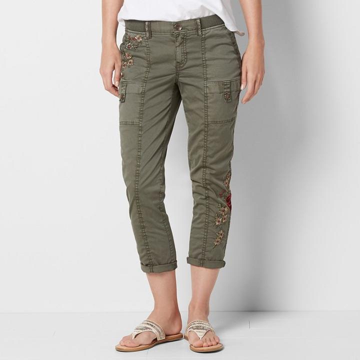 Women's Sonoma Goods For Life&trade; Comfort Waist Embroidered Capris, Size: 6, Med Green