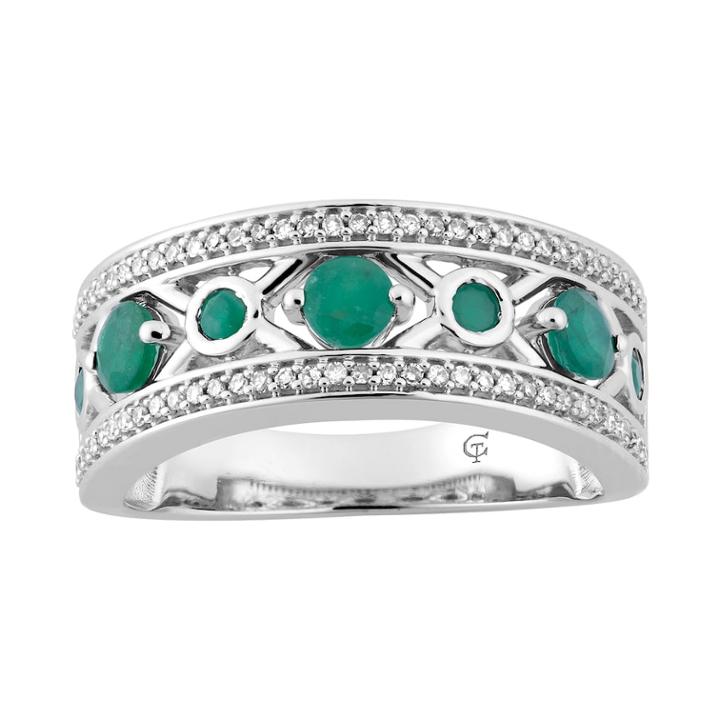 10k White Gold Emerald & 1/5 Carat T.w. Diamond X Ring, Women's, Size: 7, Green