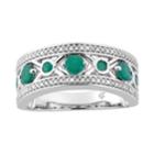 10k White Gold Emerald & 1/5 Carat T.w. Diamond X Ring, Women's, Size: 7, Green