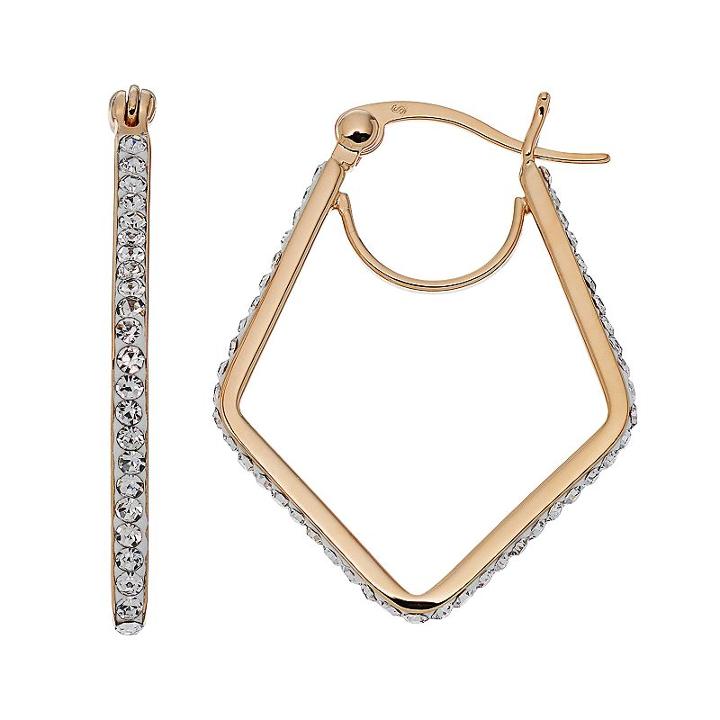 Chrystina 14k Gold Plated Crystal Geometric Hoop Earrings, Women's, White