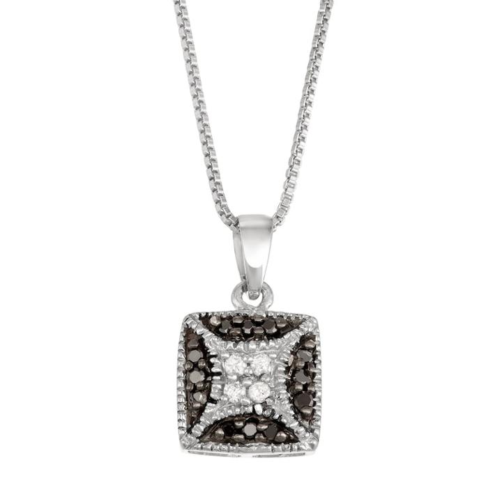 Sterling Silver 1/10 Carat T.w. Black & White Diamond Square Necklace, Women's, Size: 18