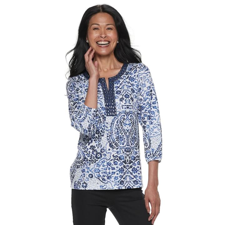 Women's Cathy Daniels Embellished Paisley Top, Size: Xl, Blue