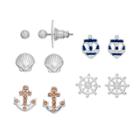 Lc Lauren Conrad Seashell, Anchor & Ship Wheel Nickel Free Stud Earring Set, Women's, Silver