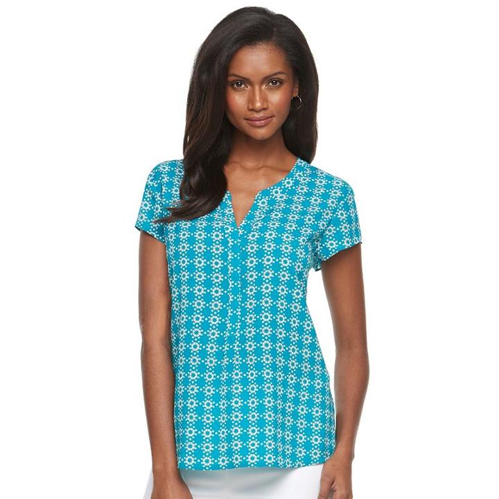 Women's Croft & Barrow&reg; High-low Hem Crepe Henley, Size: Medium, Turquoise/blue (turq/aqua)