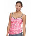 Women's Free Country Printed Ruched Tankini Top, Size: Large, Pink Other