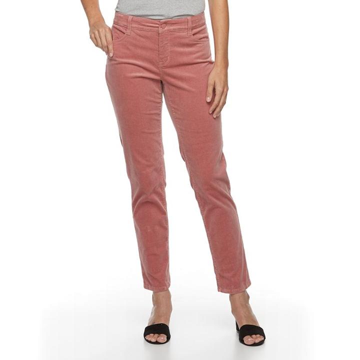 Petite Croft & Barrow&reg; Tummy-slimming Straight-leg Corduroy Pants, Women's, Size: 18 Short, Med Pink