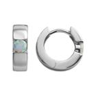 Sterling Silver Lab-created Opal Hoop Earrings, Women's, White