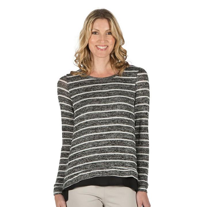 Women's Larry Levine Striped Mock-layer Vented Top, Size: Medium, Ovrfl Oth