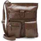 R & R Leather Double Pocket Leather Crossbody Bag, Women's, Brown