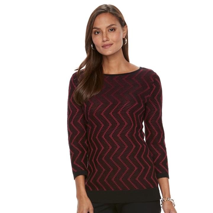 Women's Dana Buchman Zigzag Sweater, Size: Large, Dark Red