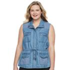 Juniors' Plus Size Candie's&reg; Eyelet Utility Vest, Girl's, Size: 2xl, Med Blue