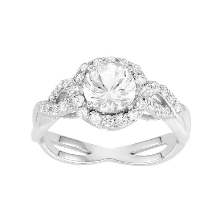 100 Facets Of Love 10k White Gold Lab-created White Sapphire Halo Engagement Ring, Women's, Size: 6