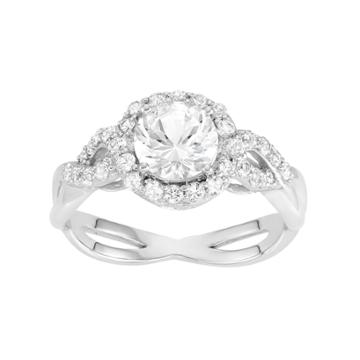100 Facets Of Love 10k White Gold Lab-created White Sapphire Halo Engagement Ring, Women's, Size: 6