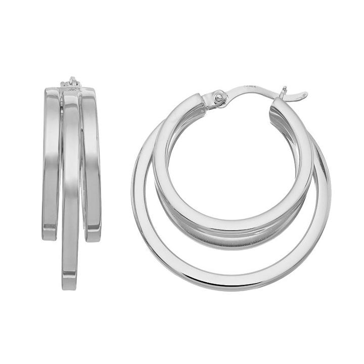 Platinum Over Silver Multi Hoop Earrings, Women's, Grey