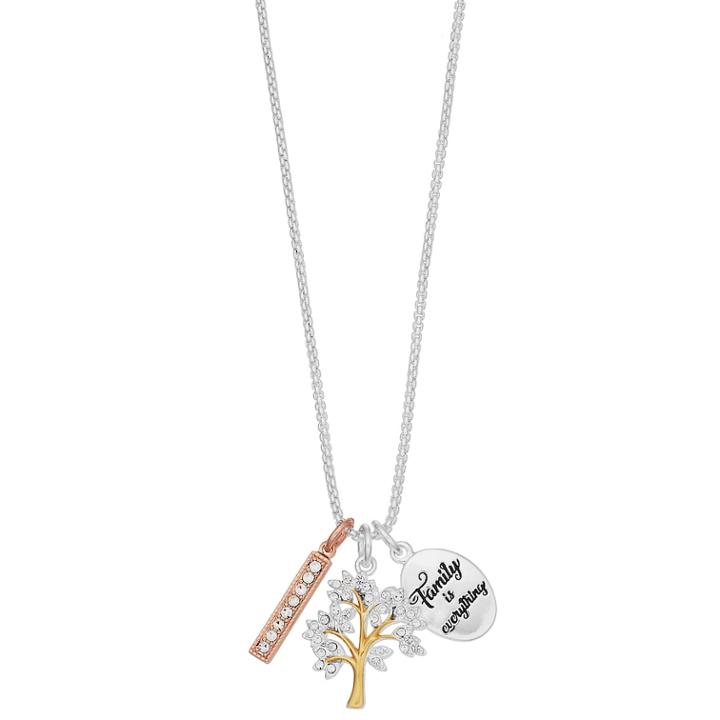 Love This Life Tri-tone Crystal Family Tree Charm Necklace, Women's, Size: 18, Silver