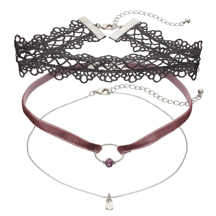 Mudd&reg; Lace, Purple Velvet & Disc Charm Choker Necklace Set, Women's, Multicolor