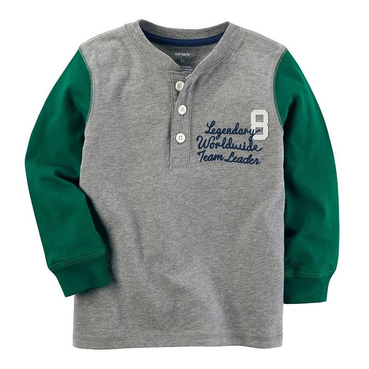 Boys 4-7x Carter's Colorblock Henley Tee, Size: 5, Light Grey