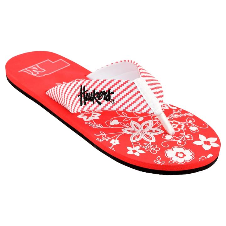 Women's Nebraska Cornhuskers Floral Flip Flop Sandals, Size: Small, Multi