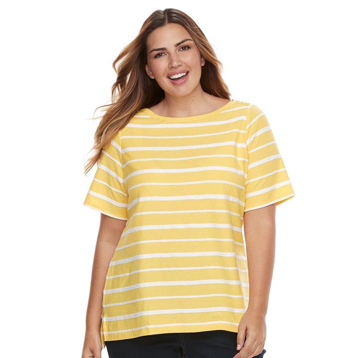 Plus Size Croft & Barrow&reg; Striped Embellished Boatneck Tee, Women's, Size: 1xl, Gold