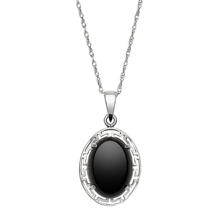 Sterling Silver Onyx Greek Key Oval Pendant Necklace, Women's, Size: 18, Black