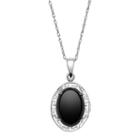 Sterling Silver Onyx Greek Key Oval Pendant Necklace, Women's, Size: 18, Black