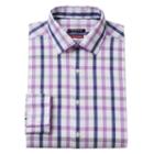 Men's Van Heusen Slim-fit Checked Flex Collar Dress Shirt, Size: 18 36/37, Purple