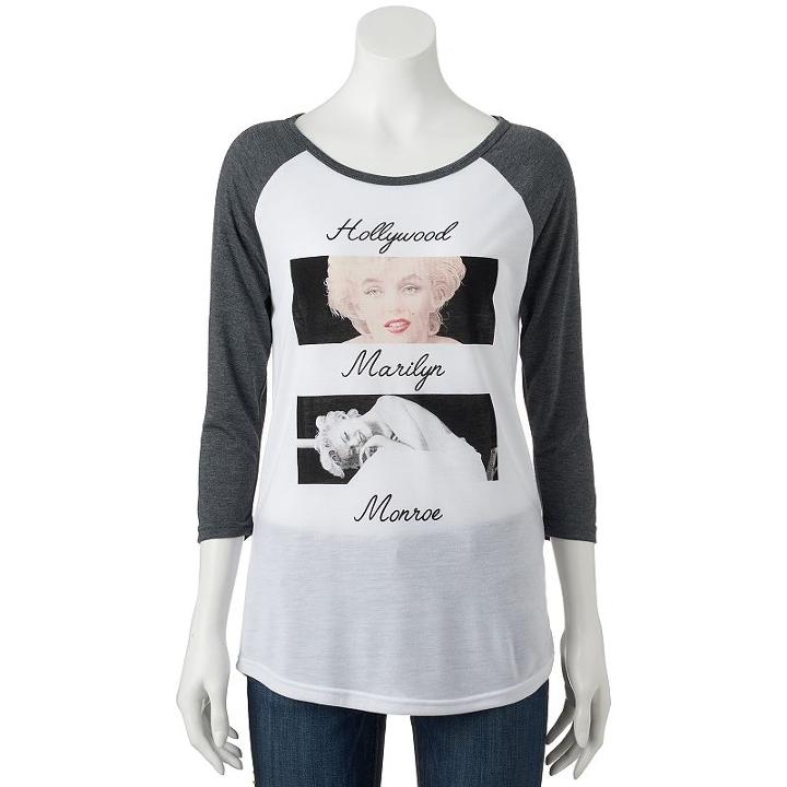 Juniors' Marilyn Monroe Raglan Graphic Tee, Girl's, Size: Medium, White Oth